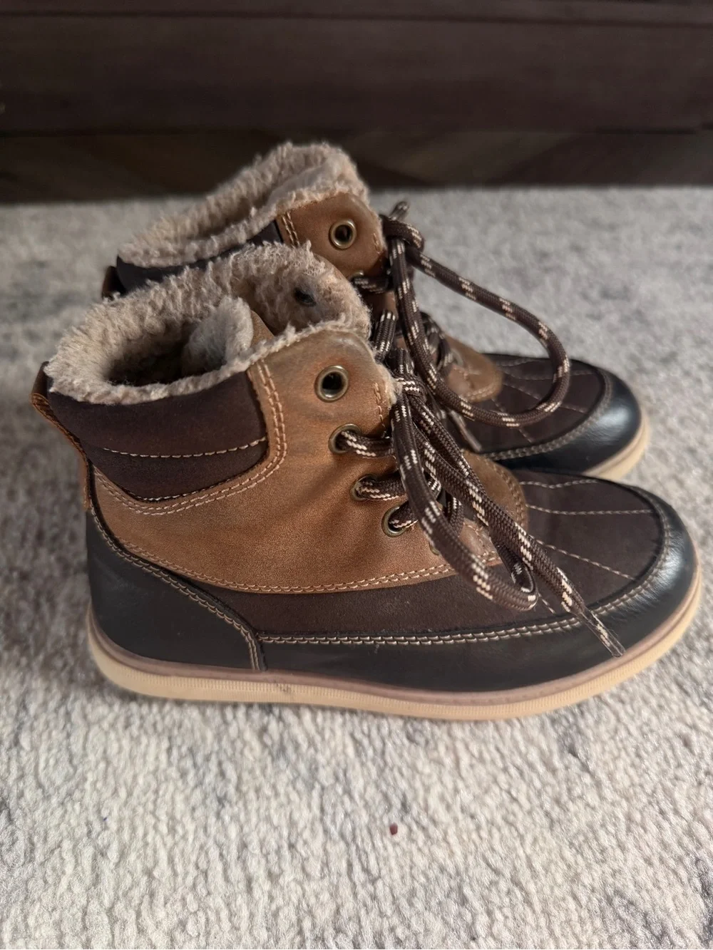London Underground Boys Brown Faux Fur Lined Winter Boots Size 13